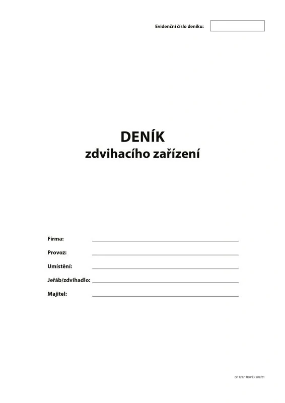 Deník zdvihacího zařízení A4, 40 listů, OPTYS 1127