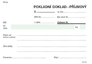 Příjmový doklad jednoduchý A6 s DPH, 100listů, OPTYS 1068