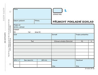 Příjmový doklad obyčejný 2x50listů, číslovaný, OPTYS 1039