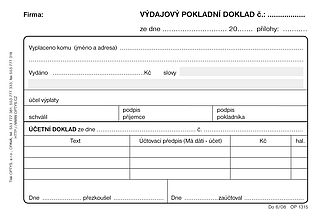 Výdajový pokladní doklad,pro podvoj účetnictví,50 listů sam, OPTYS 1315