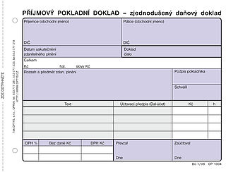 Příjmový doklad zjednodušený samopropis, OPTYS 1304