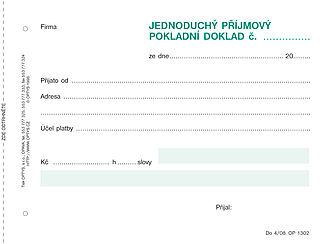 Příjmový pokl.dokladní doklad,samopropis,100 listů, OPTYS 1302
