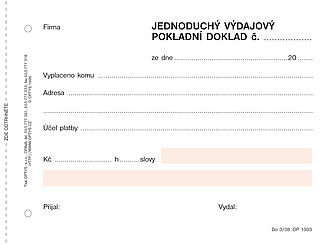 Výdajový doklad A6 jednoduchý 100listů,samopropis, OPTYS 1303