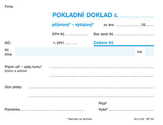 Pokladní doklad A6 ,samopropis,100 listů, OPTYS 1093