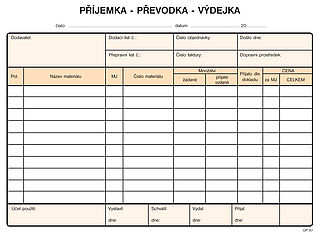 Příjemka, převodka, výdejka, A5,blok 100 listů, samopropis, OPTYS 1087