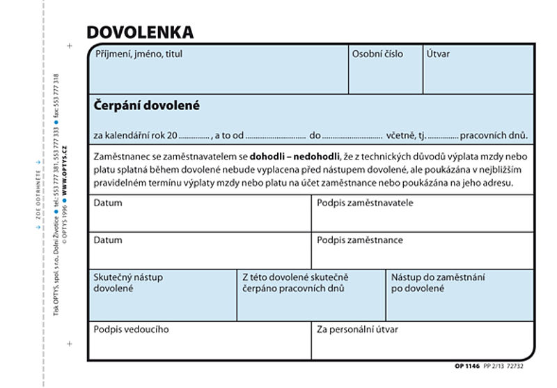 Dovolenka 100listů, OPTYS 1146