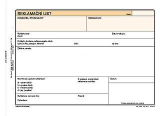 Reklamační list A5 samopropis,100 listů OPTYS 1254