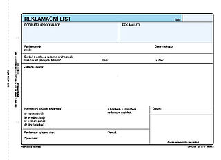 Reklamační list A5,100 listů,nepropis OPTYS 1284