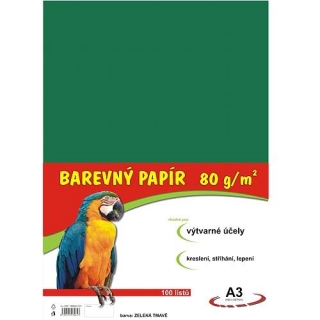 Papír pro výtvarku 80g A3 , zelený tmavě, 1 list