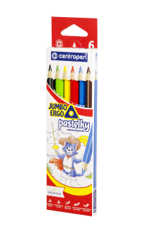 Barevné pastelky trojhranné JUMBO, sada 6 barev, 9522, CENTROPEN