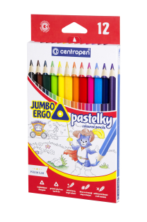 Barevné pastelky trojhranné JUMBO, sada 12 barev, 9522, CENTROPEN