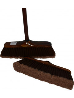 Smeták, dřevěný lakovaný s klasickou holí 120cm (plast/kov) hnědý:34x8cm, vlas 8cm, smeták s holí