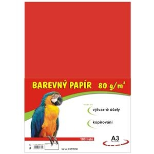 Papír pro výtvarku 80g A3 , červený, 100 listů v balení