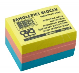 Samolepicí bloček CONCORDE 51x38mm, 3x100l.,pastel