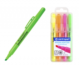 Zvýrazňovač 8722 sada 4 barev, klínový hrot, stopa 1-4mm, CENTROPEN