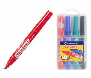 Značkovač 8560 sada 4 barev, určený k psaní na papír - Flipchart, stopa 1-4,6mm klínový hrot, CENTROPEN