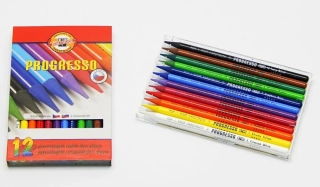 Barevné pastelky "Progresso 8756/12", sada 12 barev, pastelové tužky v laku, bez dřeva, KOH-I-NOOR
