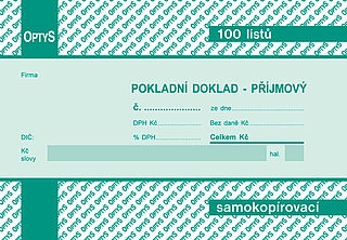 Příjmový doklad jednoduchý A6 s DPH, 100listů, OPTYS 1068