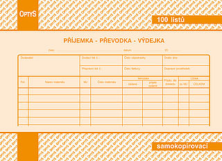 Příjemka, převodka, výdejka, A5,blok 100 listů, samopropis, OPTYS 1087
