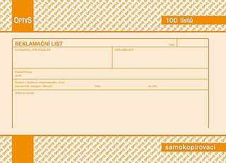 Reklamační list A5 samopropis,100 listů OPTYS 1254