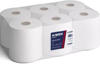 Ručníky, papírové, v roli, 2 vrstvé, bílé, 100% celulóza, návin 110m, MAXI, Premium Plus (6 ks v bal., cena za ks), KAREN, 61099