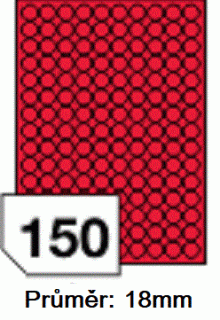 Etikety, kruhové, červené, průměr 18mm, 1 arch A4 = 150 etiket