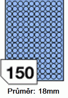 Etikety, kruhové, modré, průměr 18mm, 1 arch A4 = 150 etiket