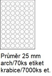 Etiketa, kruhová, 25mm, bílé, bal./100 archů A4 (7000eti./bal.)