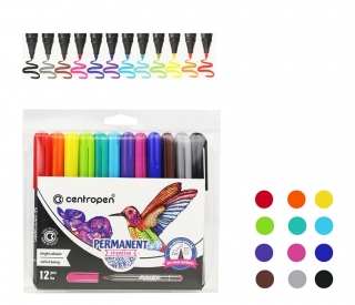 Permanentní popisovač 2896, sada 12 barev, kreativní popisovač CENTROPEN (k psaní na lakovaný papír, gumu, kůže, plast, kov sklo, fólie a kámen)