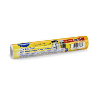 Pytle na odpadky, 60 l, zatahovací, 10 ks v roli, bílé/zelený pásek, HDPE