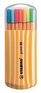 Liner - sada "Point 88 Zebrui", 0,4 mm, 20 barev, v plastovém pouzdře, STABILO