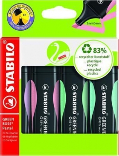 Zvýrazňovače "Green Boss Pastel", sada 4 barev, 2-5 mm, STABILO