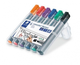 Popisovač na flipchart "Lumocolor 356 B", sada, 6 barev, klínový hrot, STAEDTLER