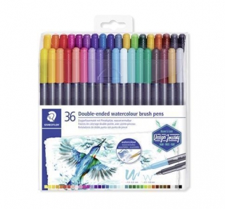 Štětcové fixy "Marsgraphic Duo", sada, 36 barev, 0,5-0,8/1,0-6,0 mm, oboustranné, STAEDTLER