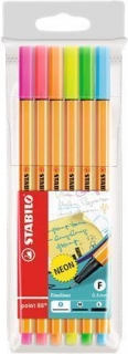 Linery "Point 88", sada, 6 různých neonových barev, 0,4 mm, STABILO