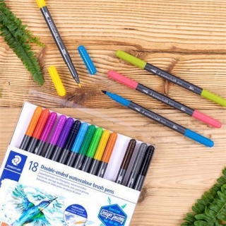 Štětcové fixy "Marsgraphic Duo", sada, 18 barev, 0,5-0,8/1,0-6,0 mm, oboustranné, STAEDTLER