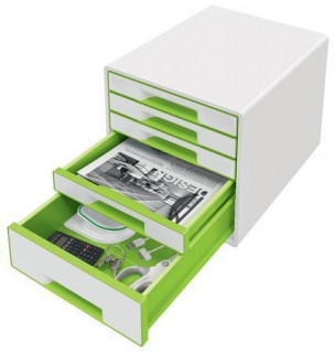 Zásuvkový box "Wow Cube", bílá/zelená, 5 zásuvek, LEITZ