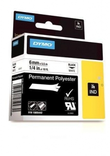 Páska, odolný polyester, 6 mm x 5,5 m, DYMO "Rhino", bílá-černá