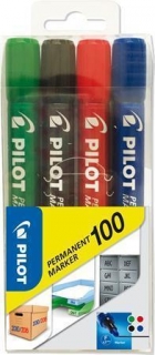 Permanentní popisovač "Permanent Marker 100", 4 barvy, kuželový hrot, 1 mm, PILOT