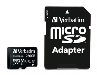 Paměťová karta "Premium", microSDXC, 256GB CL10/U1, s adaptérem, VERBATIM