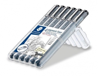 Linery "Pigment Liner", černá, sada 6ks, STAEDTLER