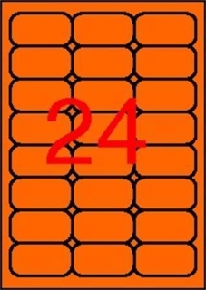 Etikety, zaoblené rohy, fluorescentní oranžová, 64x33,9 mm, 480 ks/bal., APLI