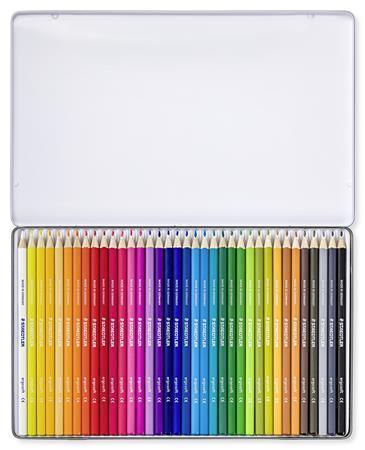Barevné pastelky "Ergo Soft", 36 barev, trojúhelníkový tvar, kovový box, STAEDTLER