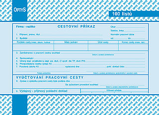 Cestovní příkaz A5 100 listů, OPTYS 1051